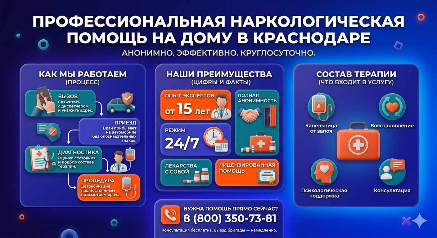 Инфографика о принципах лечения алкоголизма на дому в Лесозаводске: этапы вызова нарколога, преимущества анонимной детоксикации и состав медицинской помощи.